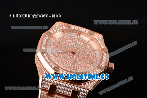 Audemars Piguet Royal Oak 41MM Asia 2813 Automatic Rose Gold/Diamonds Case with Stick Markers White Inner Bezel and Diamonds Dial (EF) - Click Image to Close